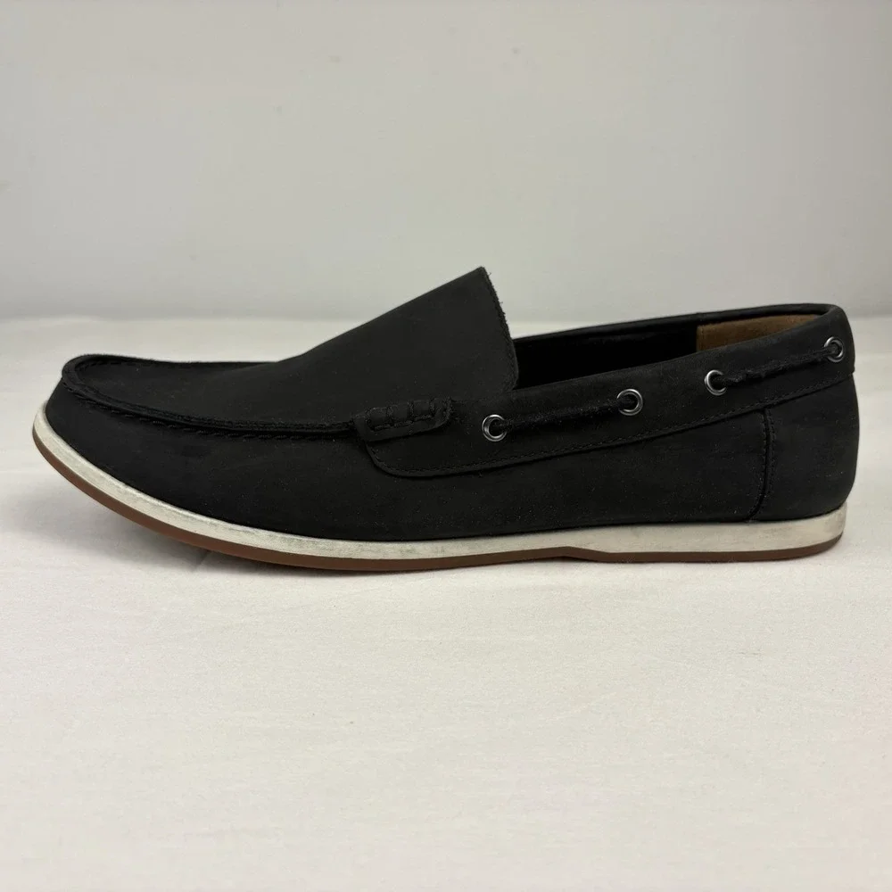 Clarks Nubuck Leather Driving Loafers Boat Shoes 11.5M Matte Black EUC